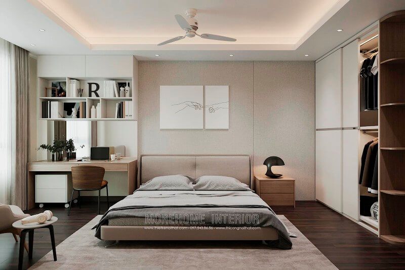 Giường ngủ hiện đại có chân dạng thấp mang lại cảm giác chắc chắn và rộng thoáng hơn cho căn phòng
